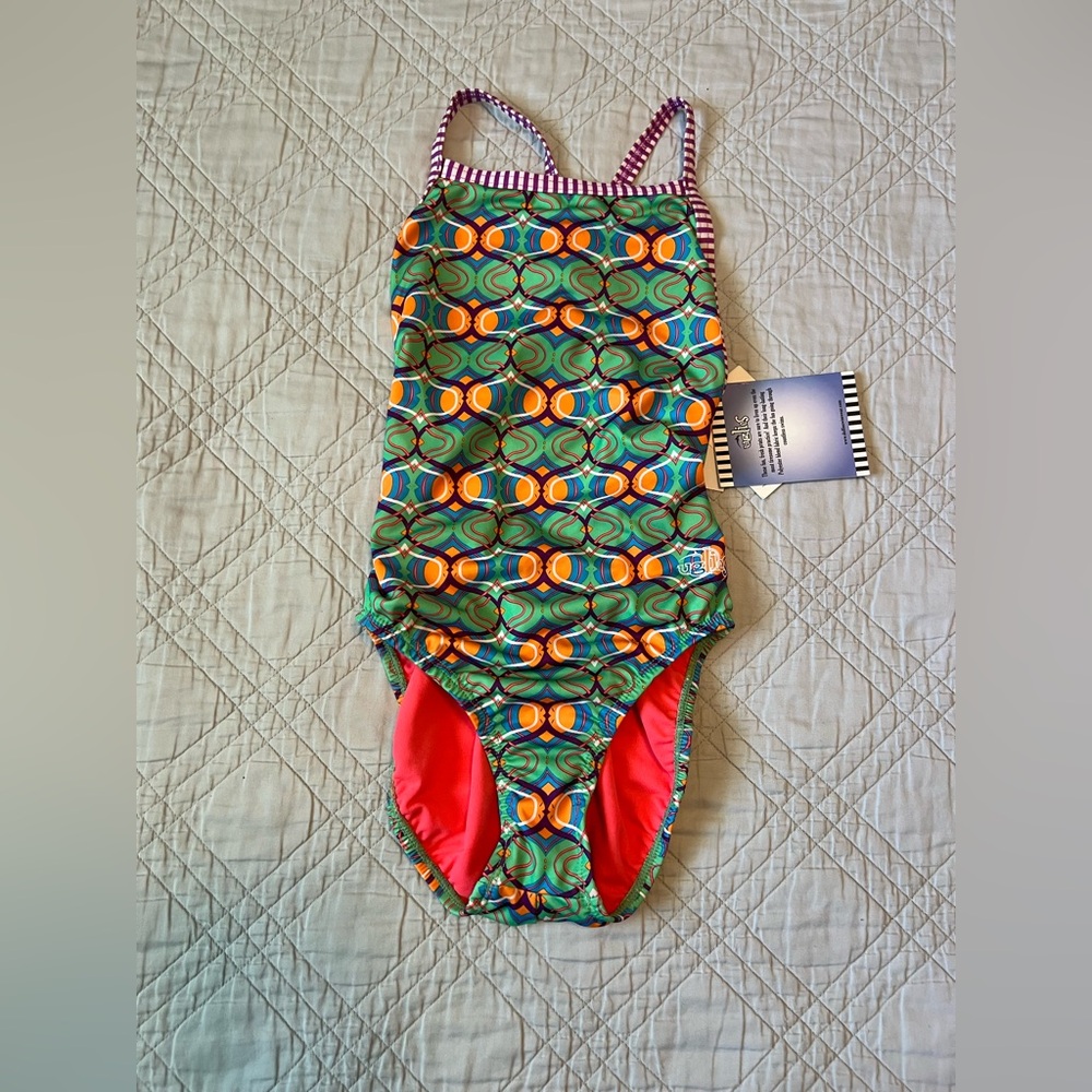 Dolfin Uglies Multicolor Geometric One Piece Swimsuit, Fiesta, Size 32 (NWT)